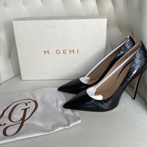 M. Gemi Elegant Black Croc Heels, Size 9